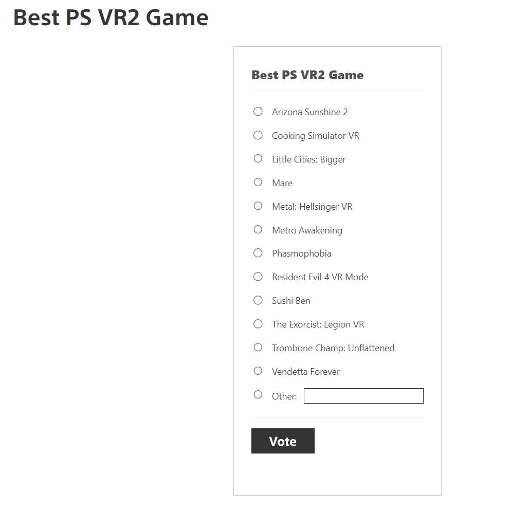 索尼开启2024最佳PS VR2游戏投票