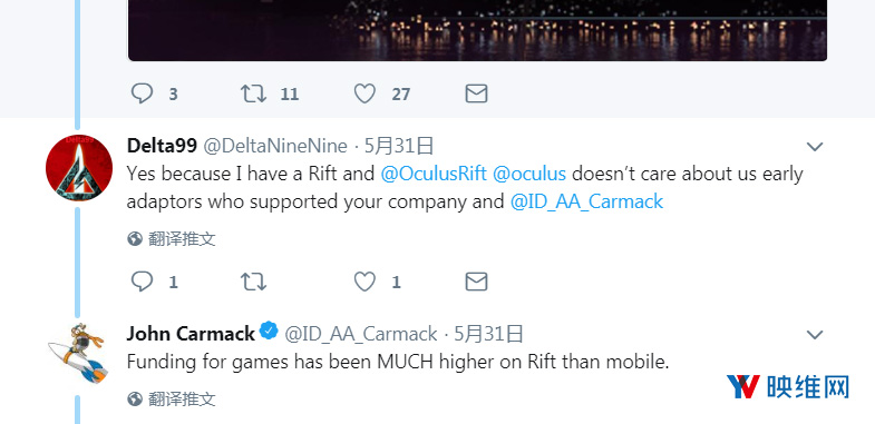 Oculus CTO 卡马克：Rift 主打游戏，Go 主打社交和视频观影