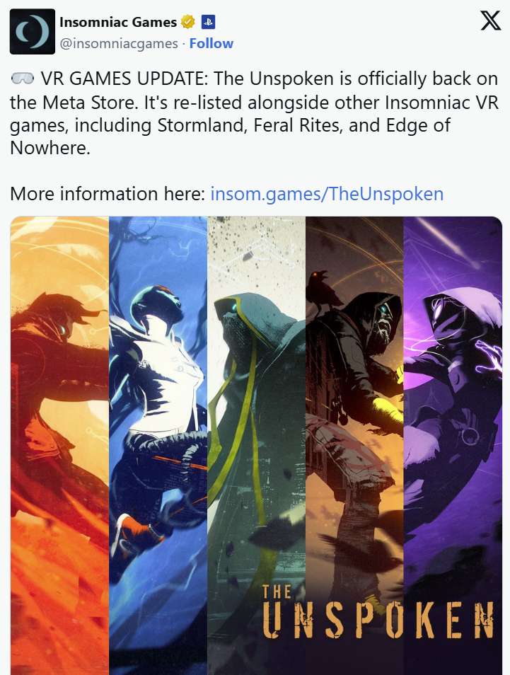 Insomniac Games旗下所有VR游戏重新上架Meta Quest