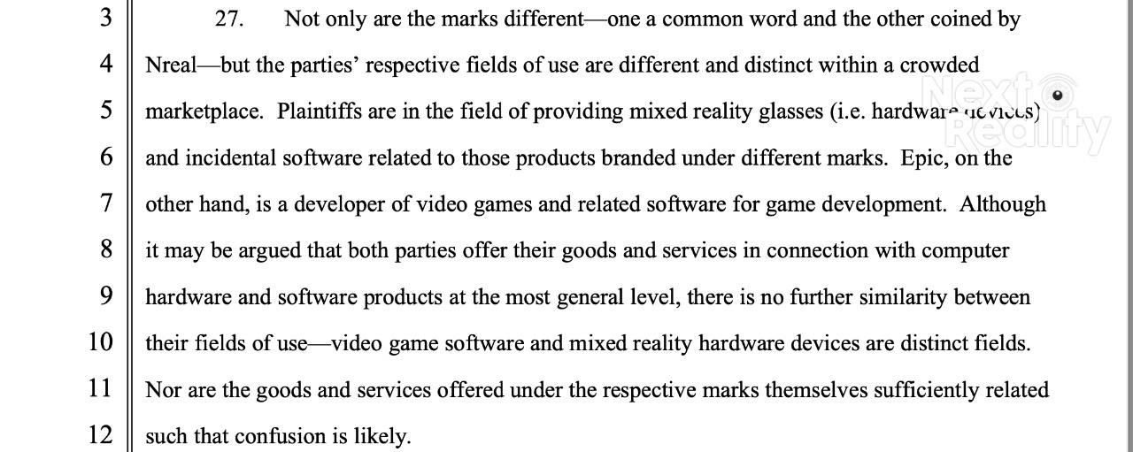 商标争议令Nreal开始反击，对Unreal背后Epic Games发起诉讼