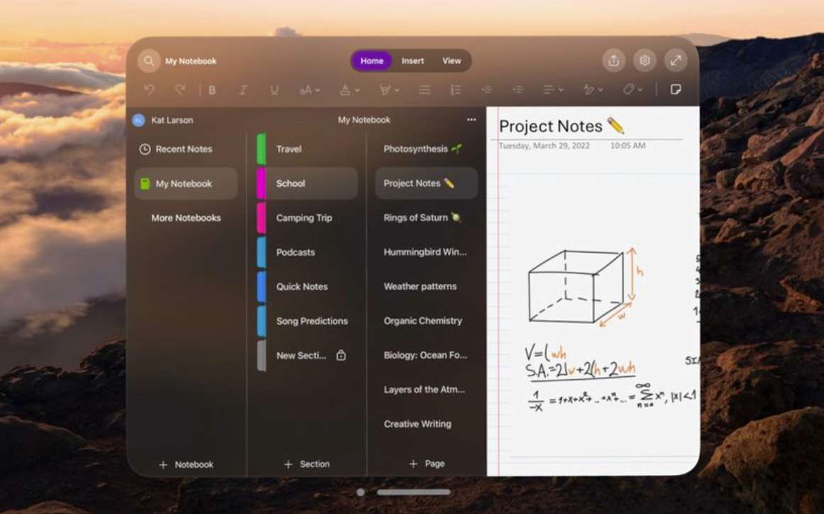 微软为苹果Vision Pro带来Office办公应用OneNote