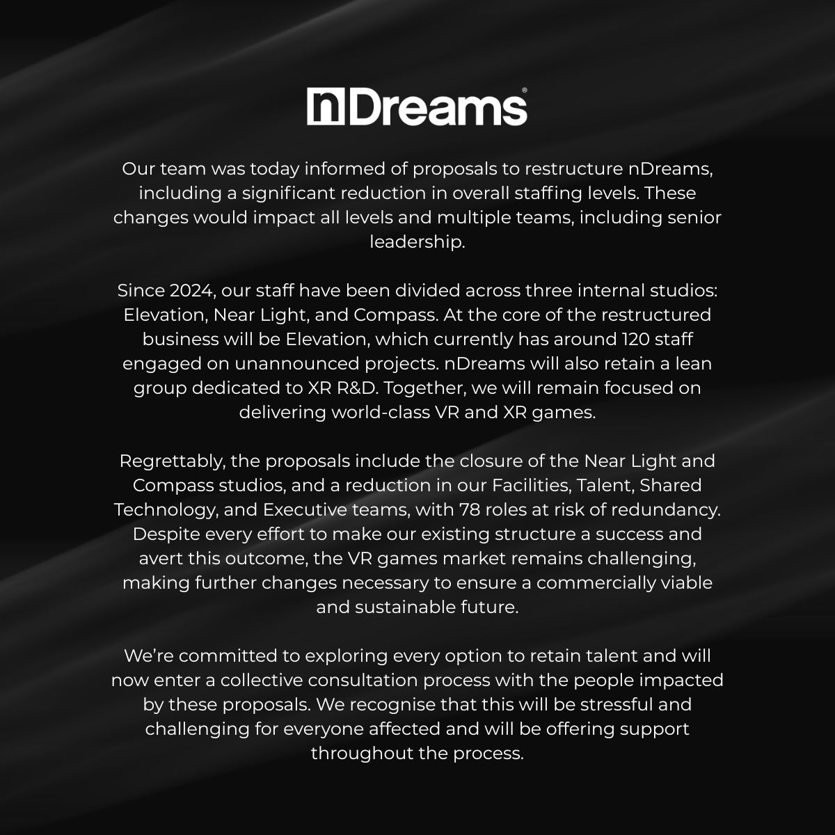 最新资讯老牌VR游戏工作室nDreams宣布大规模裁员并关闭两家内部工作室