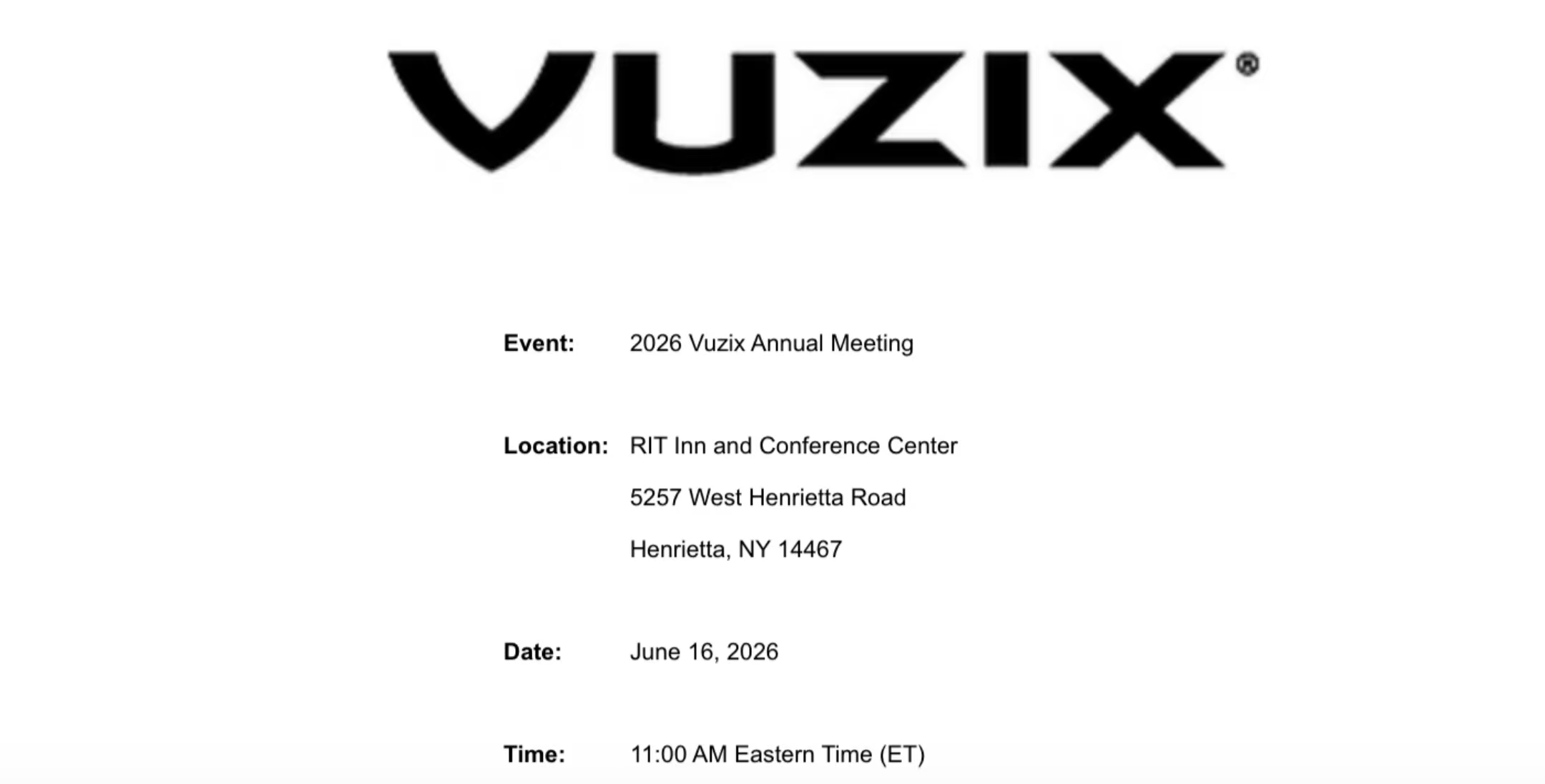 最新资讯Vuzix 将于 6 月 16 日召开年度股东大会