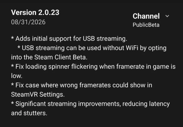 最新资讯Steam Link测试版为Quest加入USB有线串流，PC VR连接方式进一步扩展
