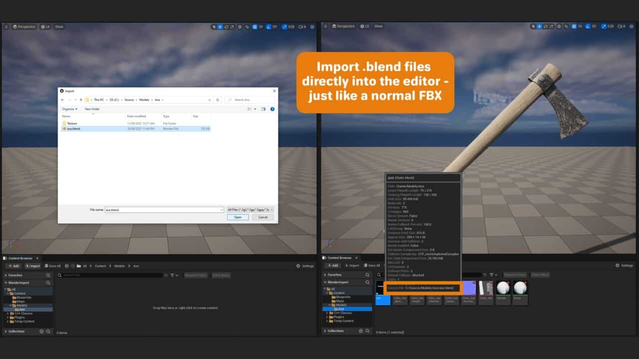 Blend File Importer – 可将 .blend 文件原样导入 UE 的 Unreal Engine 插件免费公开！