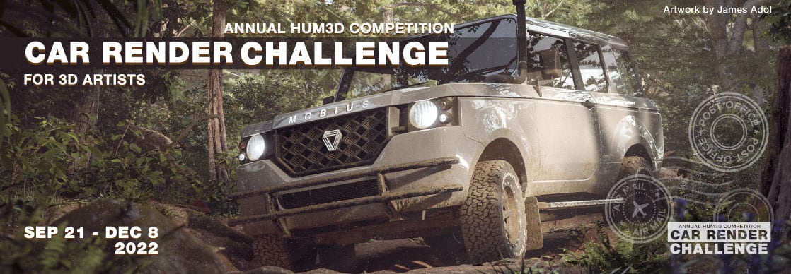 面向3D艺术家的 Car Render Challenge 2022 – Hum3D 举办的大型汽车CG挑战赛！作品征集至2022年12月8日！