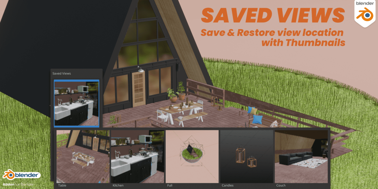 Saved Views – 可将视口位置和角度以缩略图形式保存并随时恢复的 Blender 插件！现发放 33%OFF 折扣码！