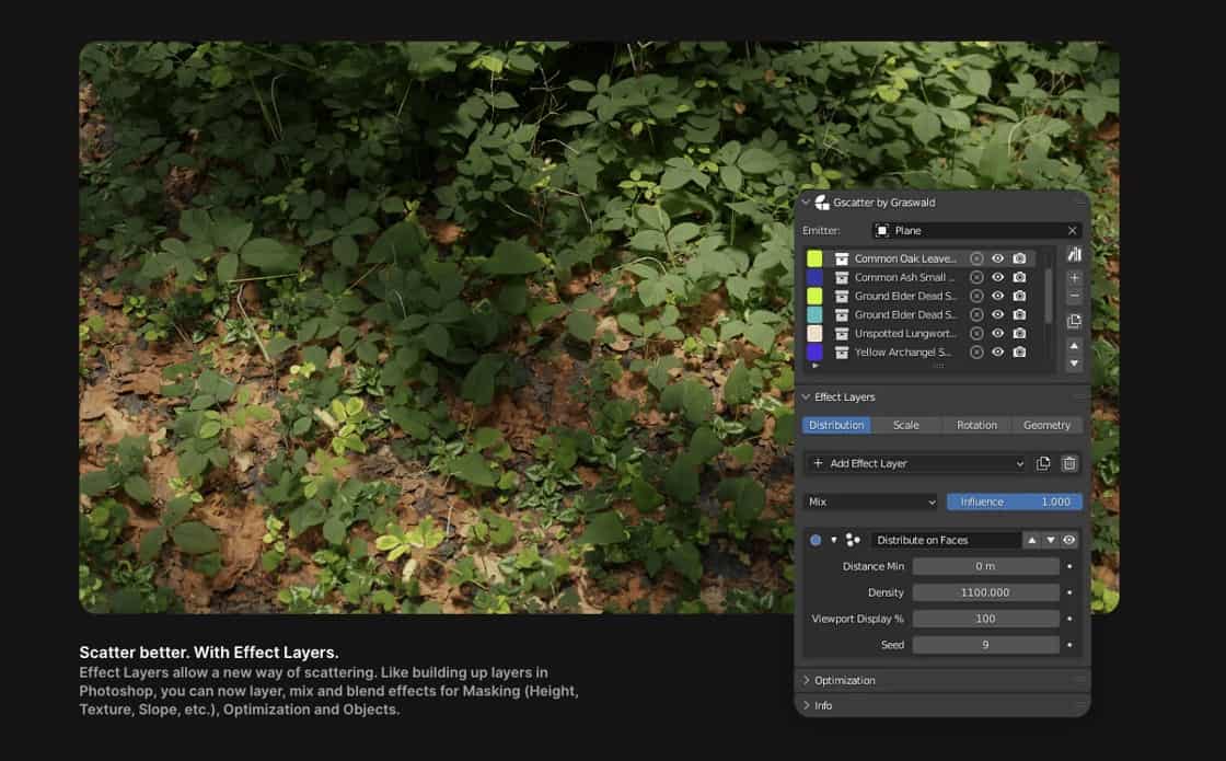 Gscatter 0.10.0 – 基于 Geometry Nodes 的 Blender 免费对象散布插件！支持多发射器等的新版本发布！