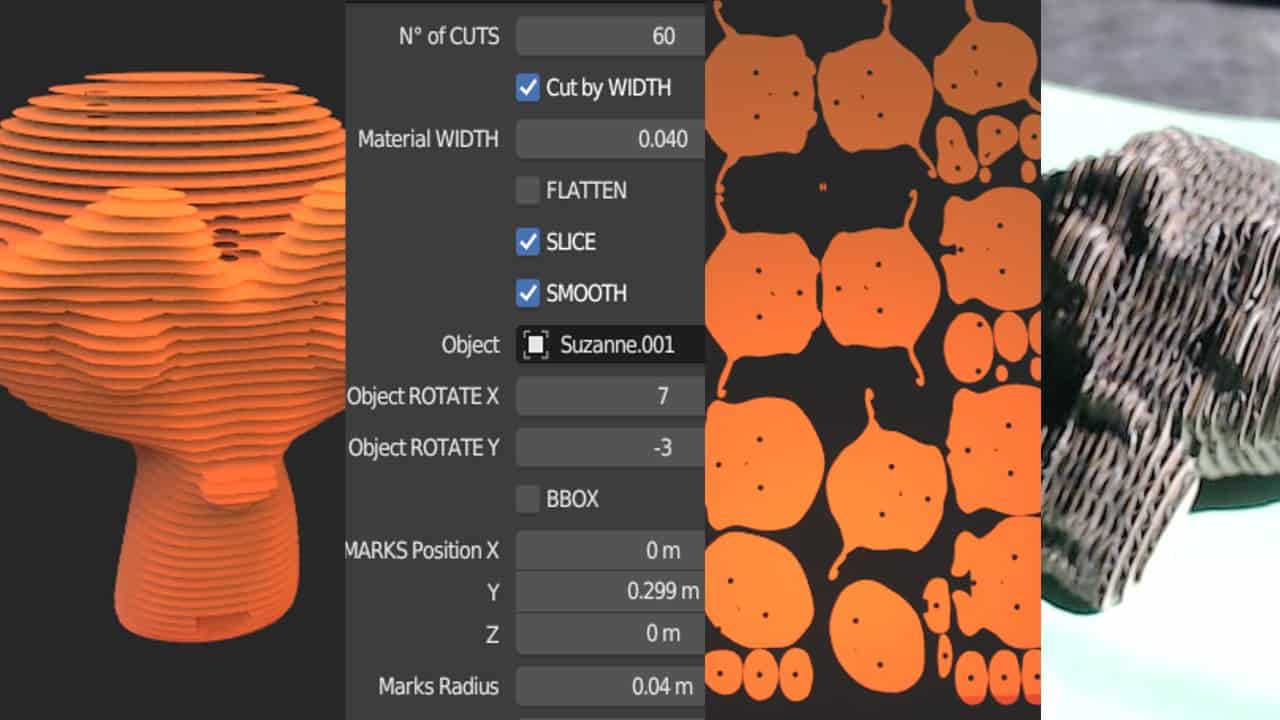 FlatCut – 可将3D模型切成板状并布局为可用CNC或激光切割的Blender Geometry Nodes数据正在出售！