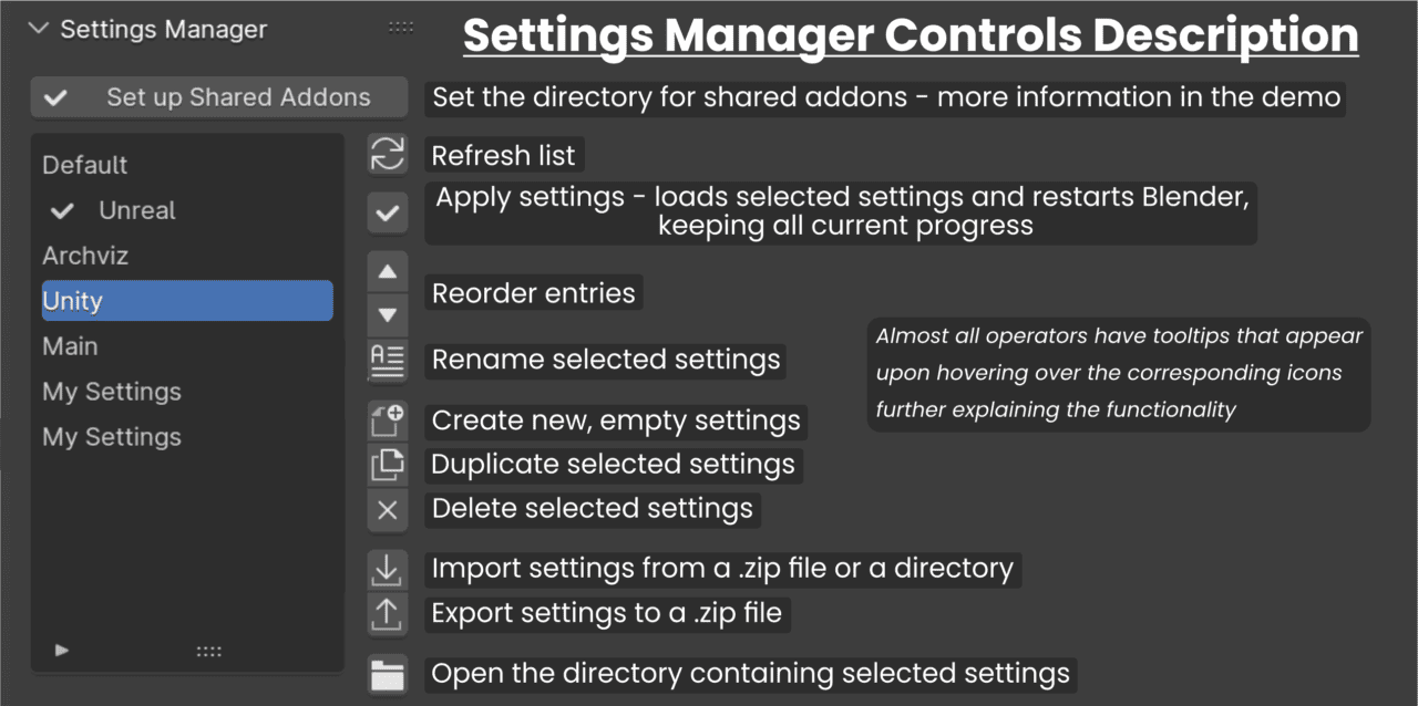 Settings Manager – 可保存并管理与切换环境设置和插件启用状态等配置文件的Blender插件登场！还在发放可用至2023年12月10日的20%OFF优惠券！