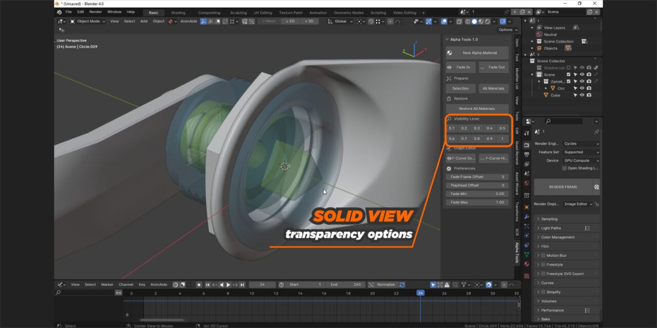 Alpha Tools – 可通过一键为对象添加淡出处理和半透明设置的 Blender 插件！