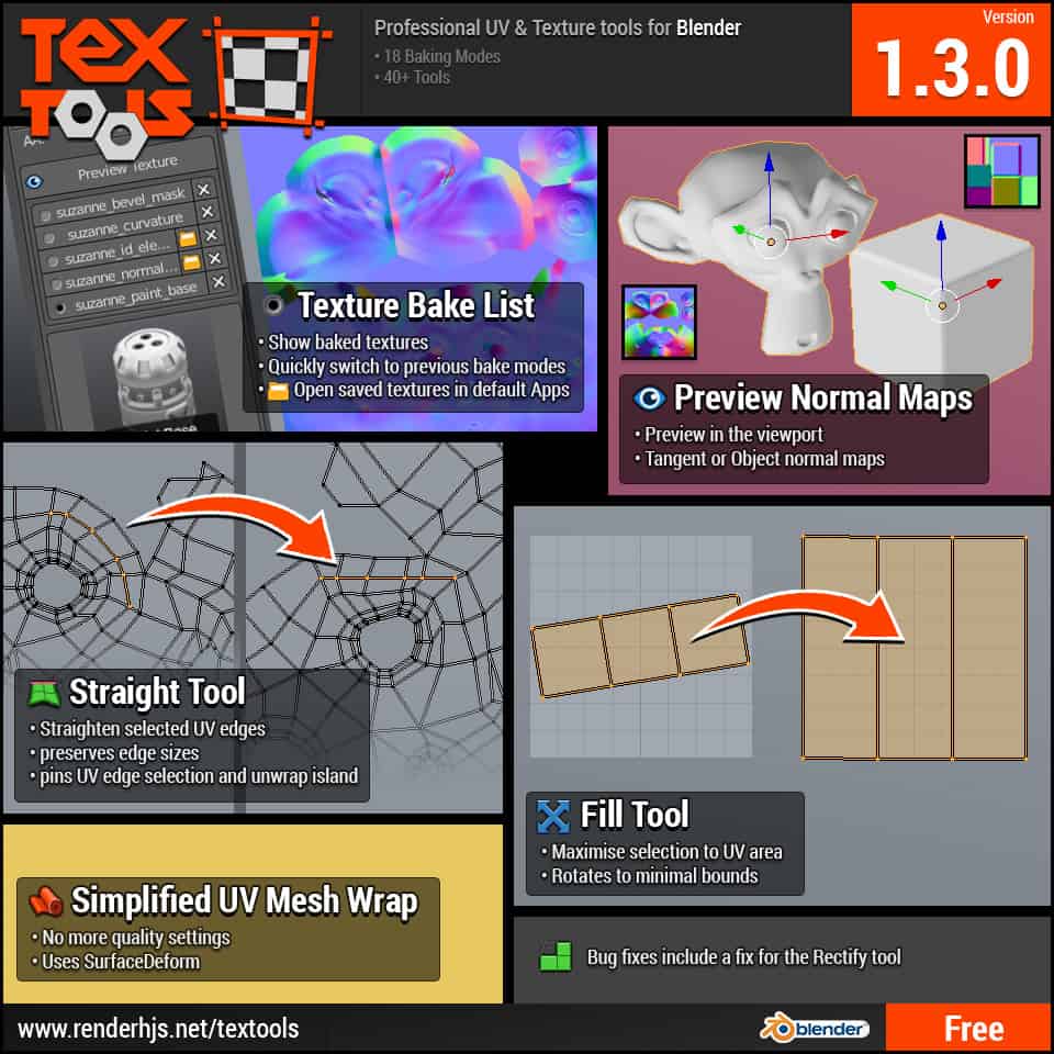 TexTools v1.6 – 免费且多功能的UV＆贴图工具插件！由志愿者接手后的最新更新已公开！支持 Blender 3.2 及以后版本！