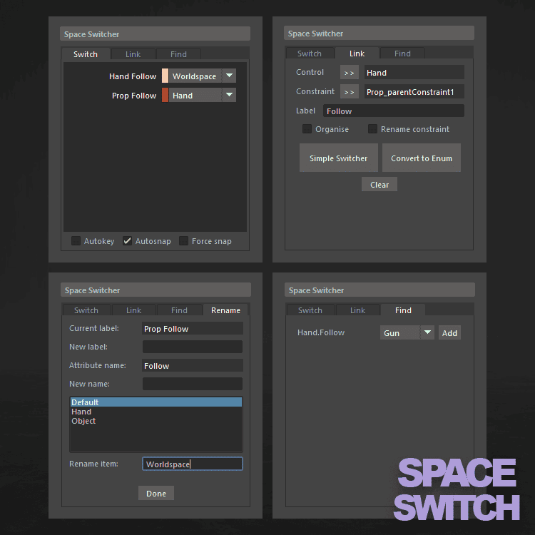 Space Switcher – 可进行空间切换与批量管理的 Maya 免费脚本工具