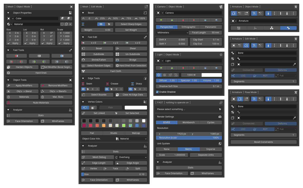 Simply Fast v1.0 – 快速制作内容！将建模和绑定等时经常使用的功能集中到一个面板！基于上下文的集合Blender插件登场！