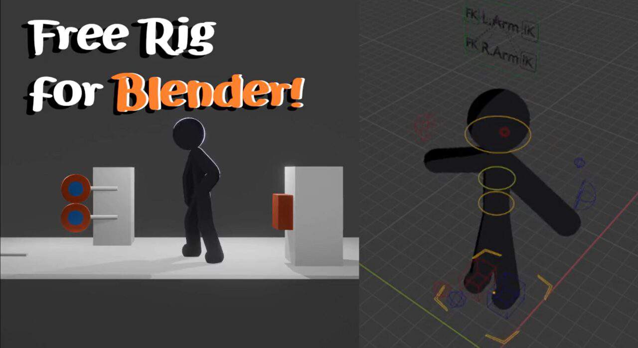 Stick Figure Rig – 面向Blender的棒人间角色已完成绑定设置的3D模型免费公开中！