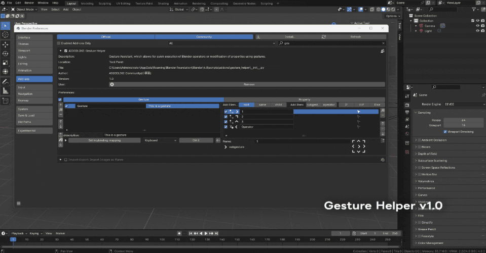 Gesture Helper v1.0 – 可为8方向鼠标手势添加各种命令的 Blender 插件免费公开！