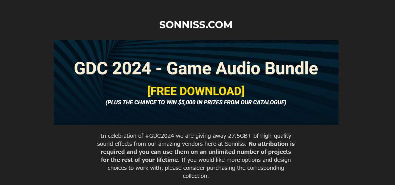 The #GameAudioGDC Bundle Part 8 – 为纪念 GDC2024，Sonniss 正在免费แจก放超过 27.5GB 的高质量音效数据！免版税，可商用！