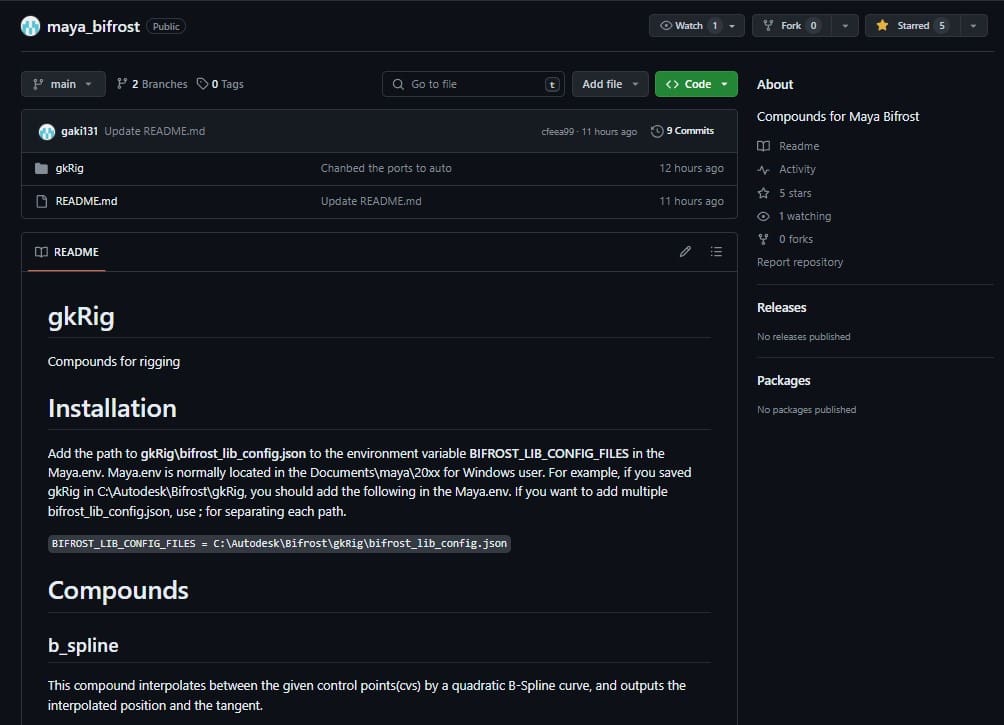 gkRig – DreamWorks Animation的角色技术总监稻垣教范先生在Github上公开了用于Maya的Bifrost绑定用Compound！