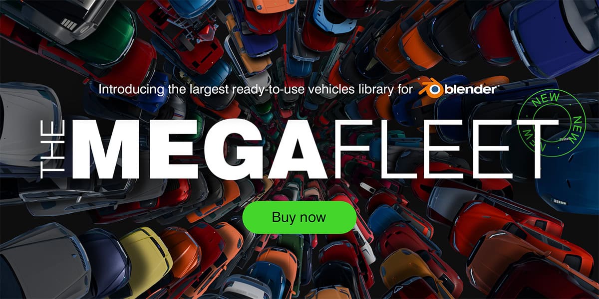 THE MEGA FLEET – 面向 Blender 的超大型汽车模型合集插件登场！收录 100 以上已绑定汽车模型！计划每月追加新车！最多可达 300 台！