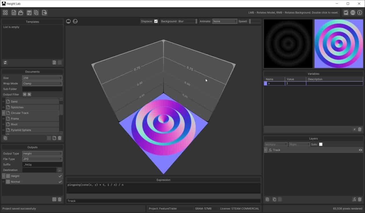 Height Lab 1.2.3 Beta – 通过叠加数学表达式图层，在直观易懂的可视化确认下生成高度图与法线贴图的专用工具！Steam上发布！