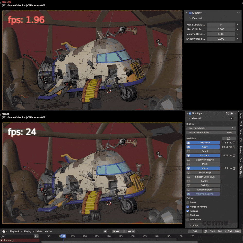 Simplify+ – 可视化并禁用高负载修改器等，改善 Blender 视口性能的插件登场！还有免费版！