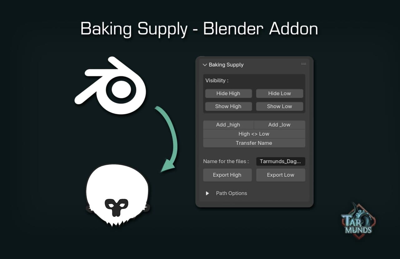 Baking Supply – 一个简单的免费 Blender 插件，在使用 Toolbag 等外部烘焙工具烘焙时提供简单辅助（重命名、可视化等）！