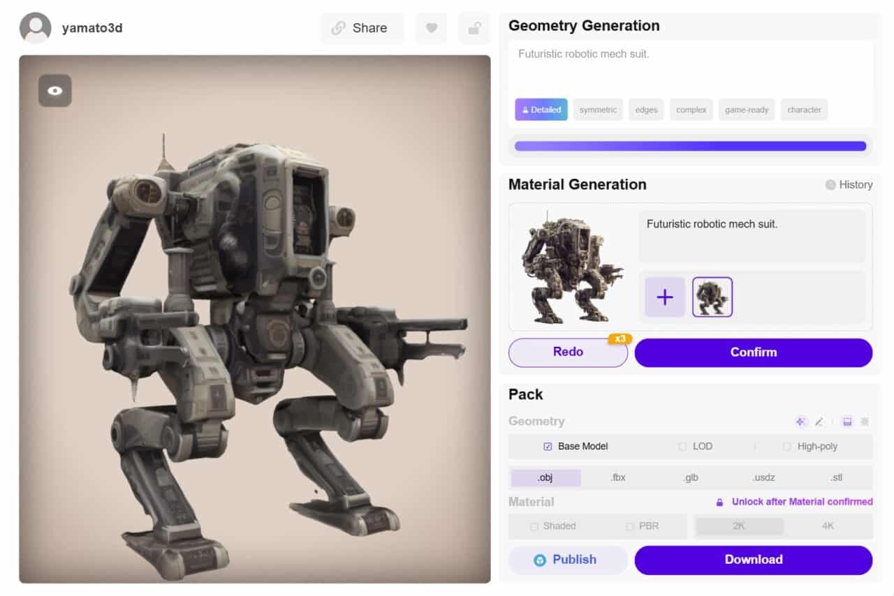 Rodin Gen-1.5 – Hyper3D 的 AI 驱动 3D 生成服务更新！可生成更锐利边缘的网格和 PBR 纹理！