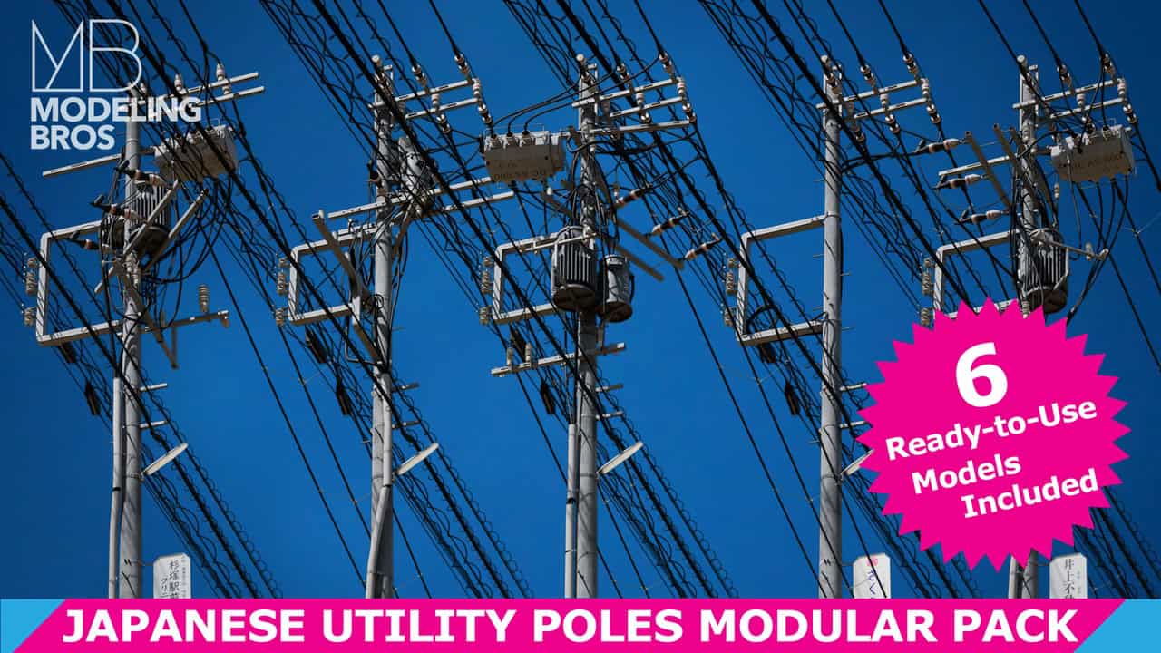 Japanese Utility Poles Modular Pack – 株式会社モデリングブロス推出的面向 Unreal Engine 5 的“电线杆”模型资产！已在 Fab 上开始销售！