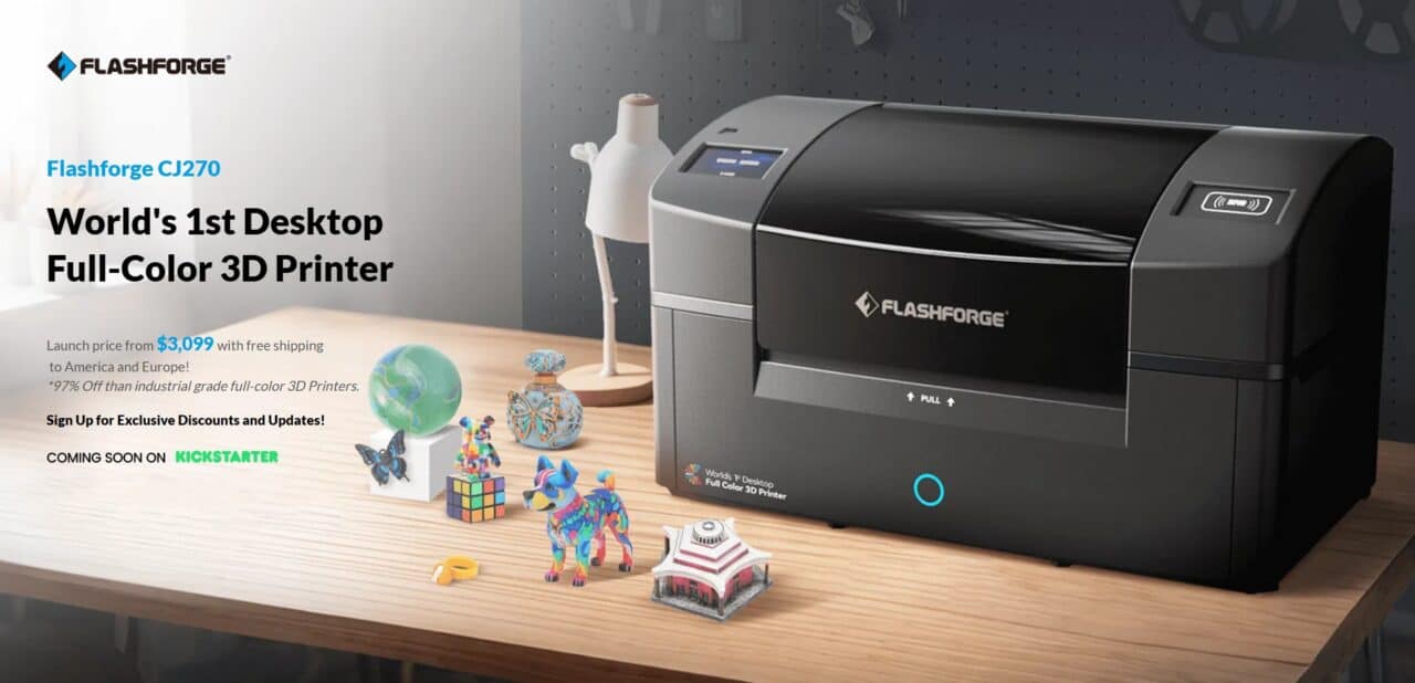 Flashforge CJ270 – 可实现最高1,000万色彩色打印的全球首款桌面级全彩3D打印机！即将在 Kickstarter 公开！