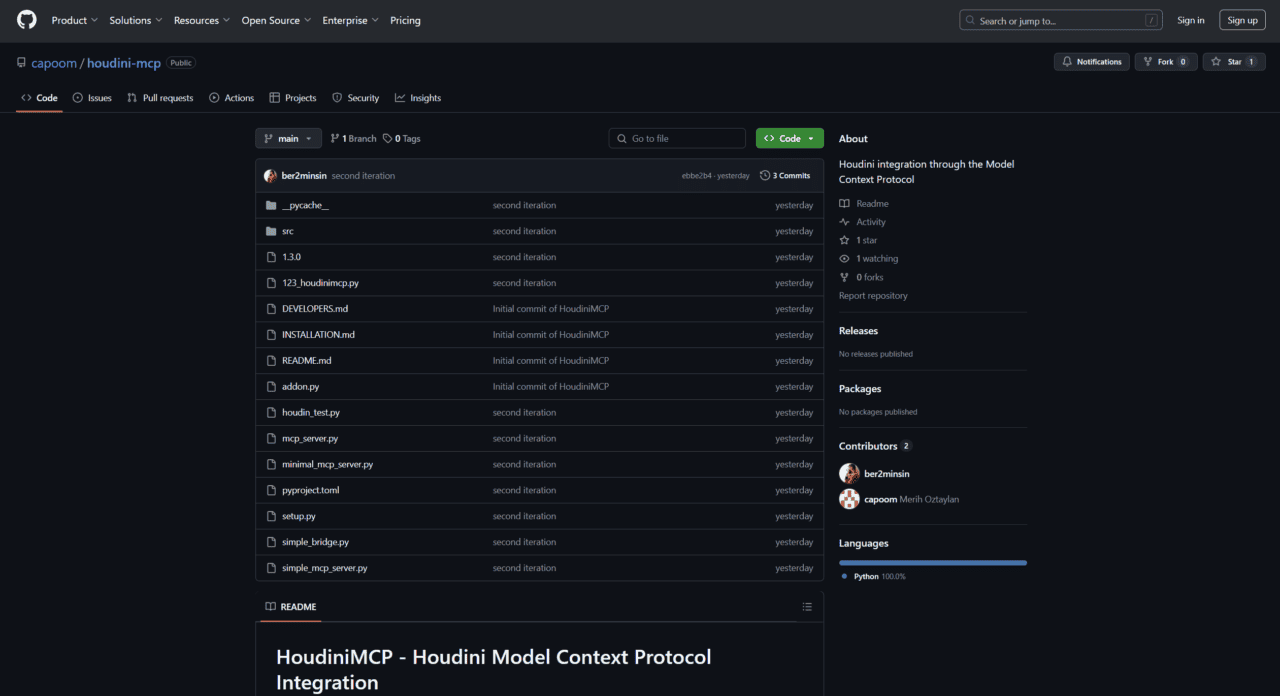 HoudiniMCP – 可将 Claude 等对话式生成 AI 与 Houdini 连接的 MPC（Model Context Protocol）已在 Github 上公开！