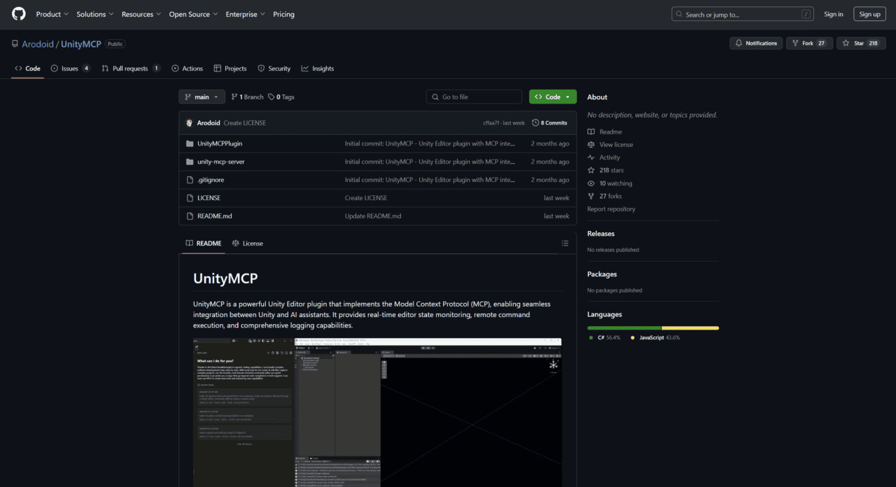 UnityMCP 与 MCP Unity – 可将 Claude 等对话式生成 AI 与 Unity 联动的 MPC（Model Context Protocol）！GitHub 上已有多个公开项目！