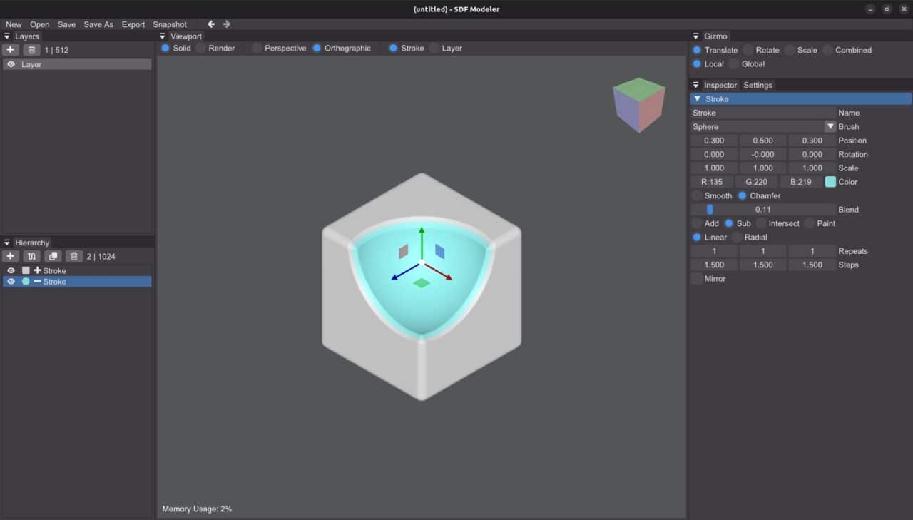 SDF Modeler v0.5 – 轻量运行的免费 SDF 建模工具最新更新！支持样条工具！Windows & Linux！