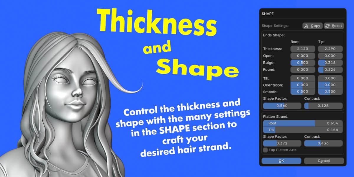 Stylized Hair PRO v3.2 – 最适合风格化与动画角色等头发建模的头发制作辅助 Blender 插件！可自由控制发束！轻松实现三股辫＆结＆卷发！