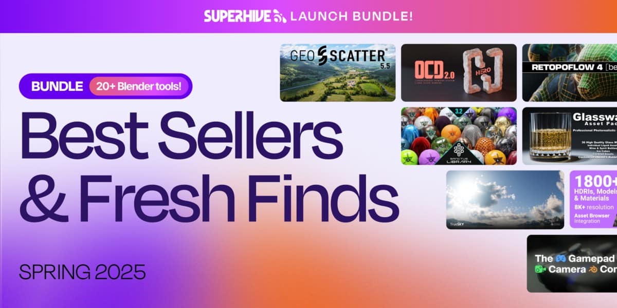 Superhive Launch Bundle – 「SUPERHIVE」上线纪念捆绑包，Blender 插件和资产总值 $825.74 只需 $30 即可入手！截至 2025 年 5 月 8 日！※不包含免费永久更新※