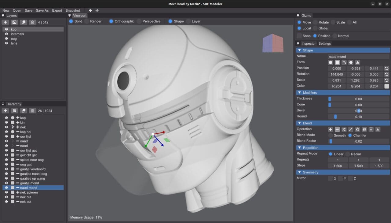 SDF Modeler v0.53 – 轻量运行的免费 SDF 建模工具最新更新！支持特殊的混合方法和样条曲率修改！Windows＆Mac＆Linux！