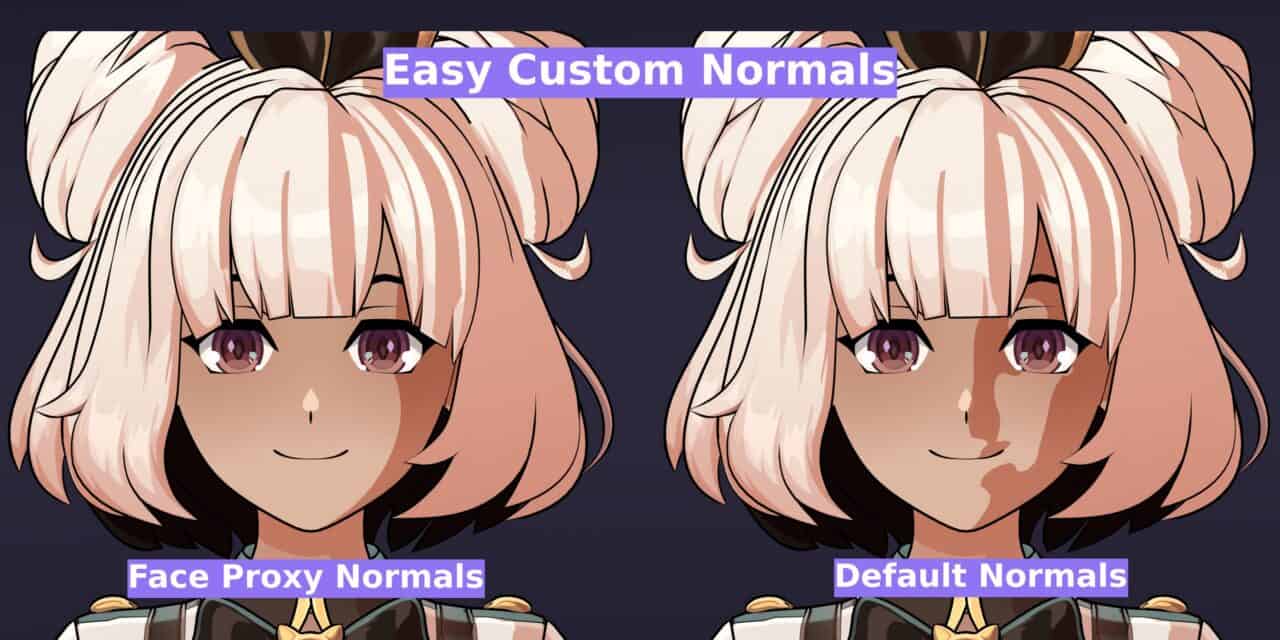 Easy Custom Normals v2.0 – 实现平滑法线的基于 Geometry Nodes 的法线平滑工具 Blender 插件！新增可联动骨骼的独立面部法线控制功能的最新更新已发布！