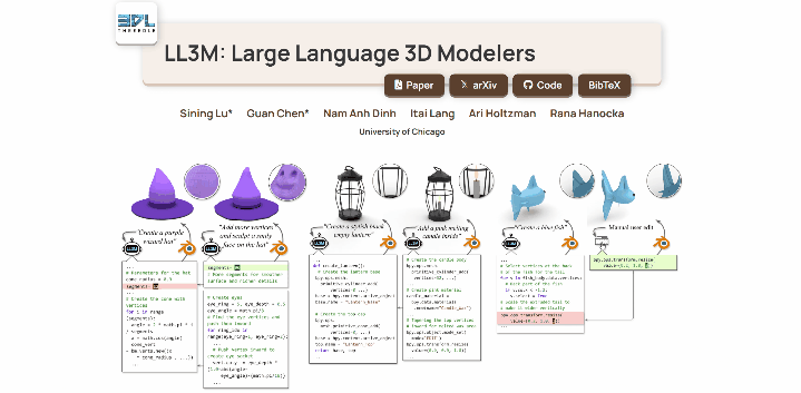 LL3M: Large Language 3D Modelers – 可在 Blender 内使用 AI 生成用于创建・编辑 3D 资产的 Python 代码的开源技术！项目页面已公开！