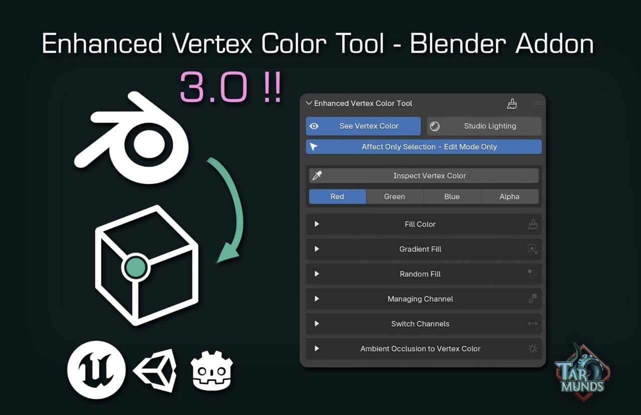 Enhanced Vertex Color Tool v3.0 – 可免费获取的 Blender 顶点颜色编辑工具集插件！支持 Blender 4.5 及以上的最新重大更新已发布！