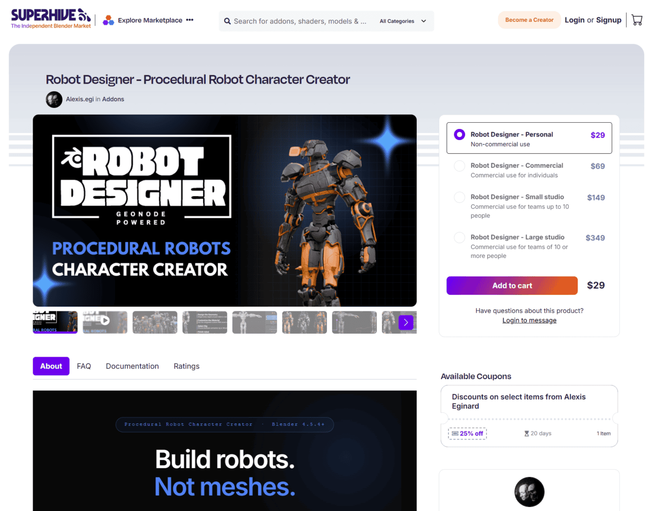 Robot Designer – Procedural Robot Character Creator | 利用 Geometry Nodes 构建的程序化机器人生成 Blender 插件！