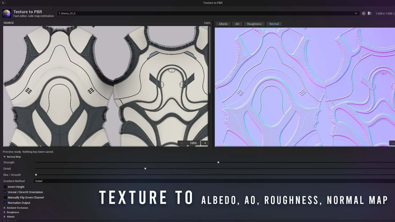 Texture to PBR | 从1张Albedo纹理生成Normal＆Roughness＆AO贴图和PBR材质的 Unreal Engine 5 免费插件！