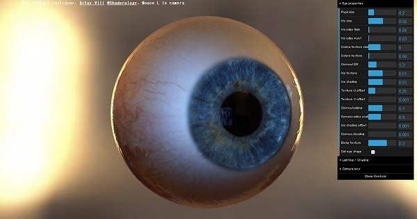 Eye Texture Raytracing Demo – 由Animal Logic的Surfacing TD用WebGL实时渲染的眼球模型！