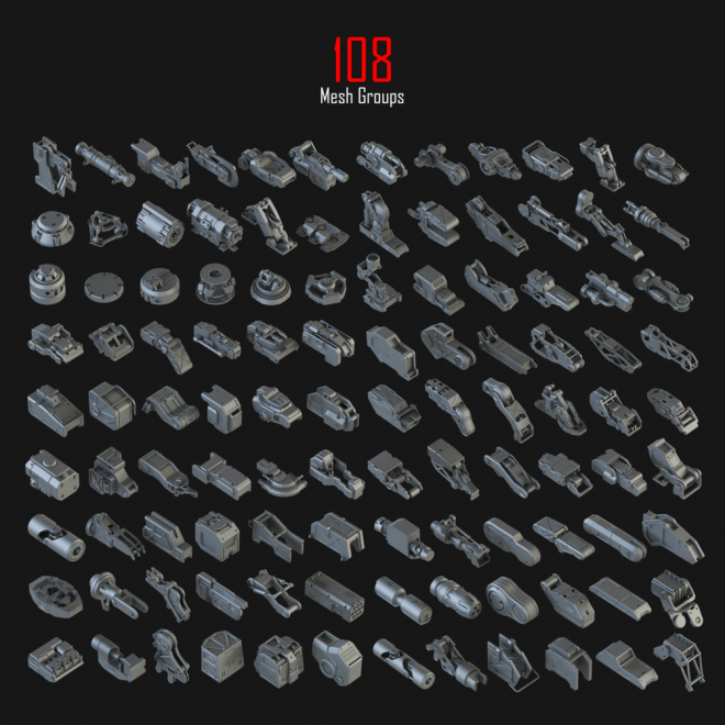 Hard Surface Kitbash Pack 1 – 诶！？以这样的细节和物量竟然免费！！包含 414 个对象的硬表面 kitbash 包！