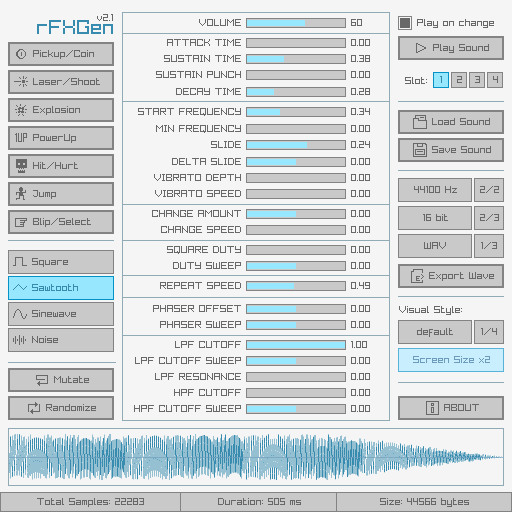 rFXGen v2.1 – 开源、简单且轻量的 8bit（FC 风格）音效生成工具！Win＆Linux