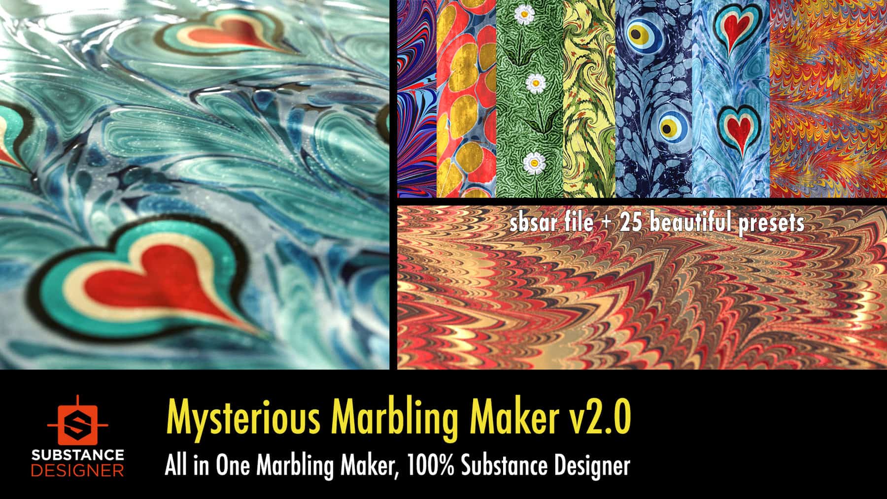 Marbling Maker Material v2.0 – 使用 Substance Designer 制作的大理石纹理生成材质开始发售！