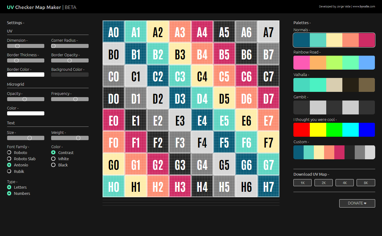 UV Checker Map Maker Beta – 在浏览器上运行的UV确认用棋盘格贴图生成工具！