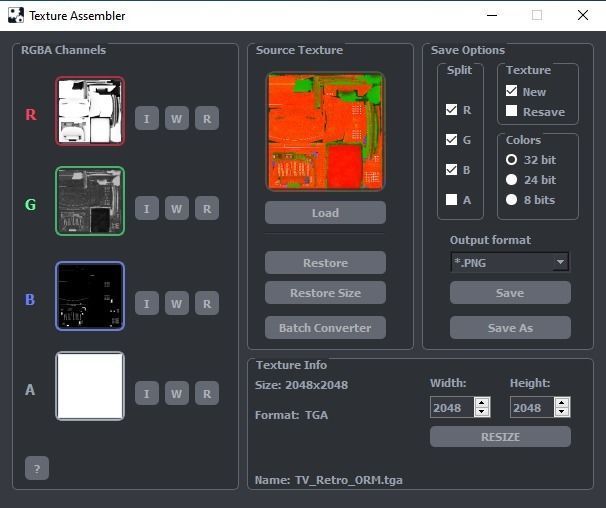 Texture Assembler – 可将纹理存入RGBA通道或进行分解的独立工具