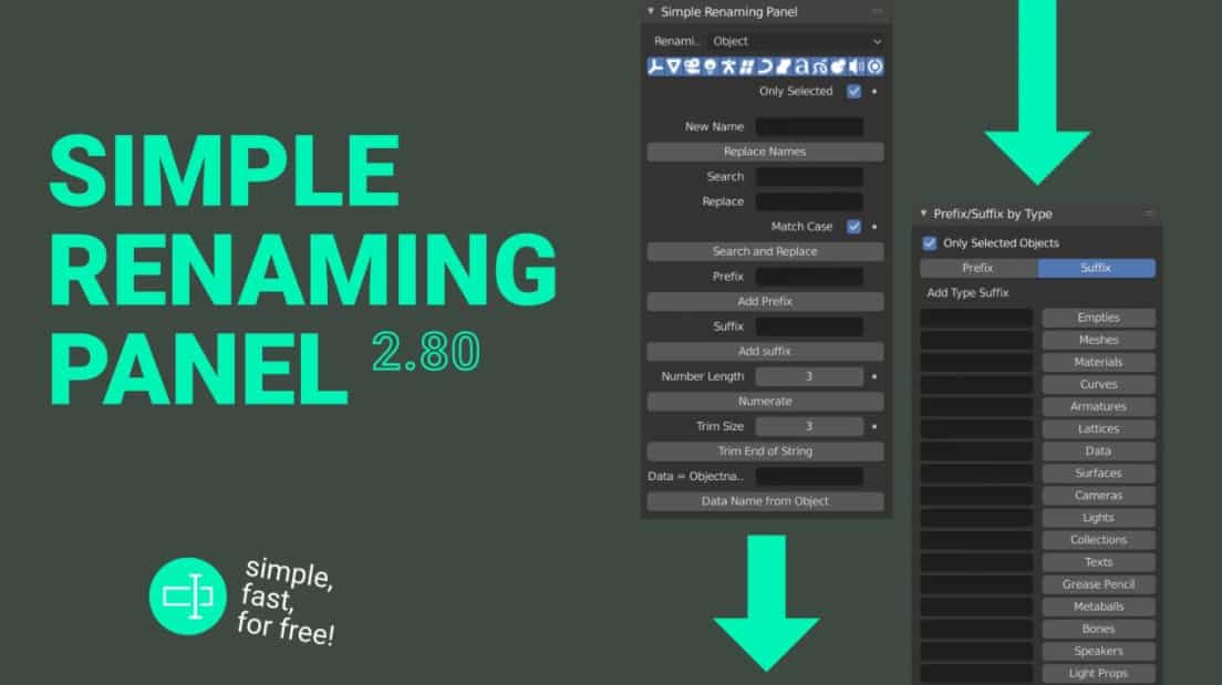 Simple Renaming Panel v1.5.2 – Blender用的便利重命名工具集插件！免费！