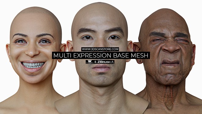 Free Multi Expression Base Mesh – 「3D SCAN STORE」から3D扫描的网格转移使用的最佳基础网格可免费下载！