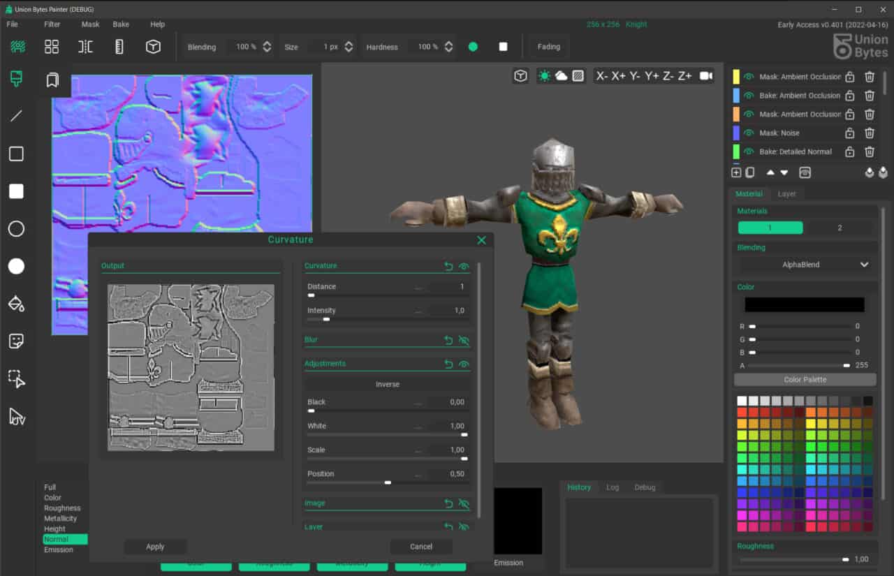 Union Bytes Painter v0.402 – 专注于早期访问中的低分辨率纹理的3D绘画软件！最新更新已发布！可自定义快捷键并生成曲率贴图！