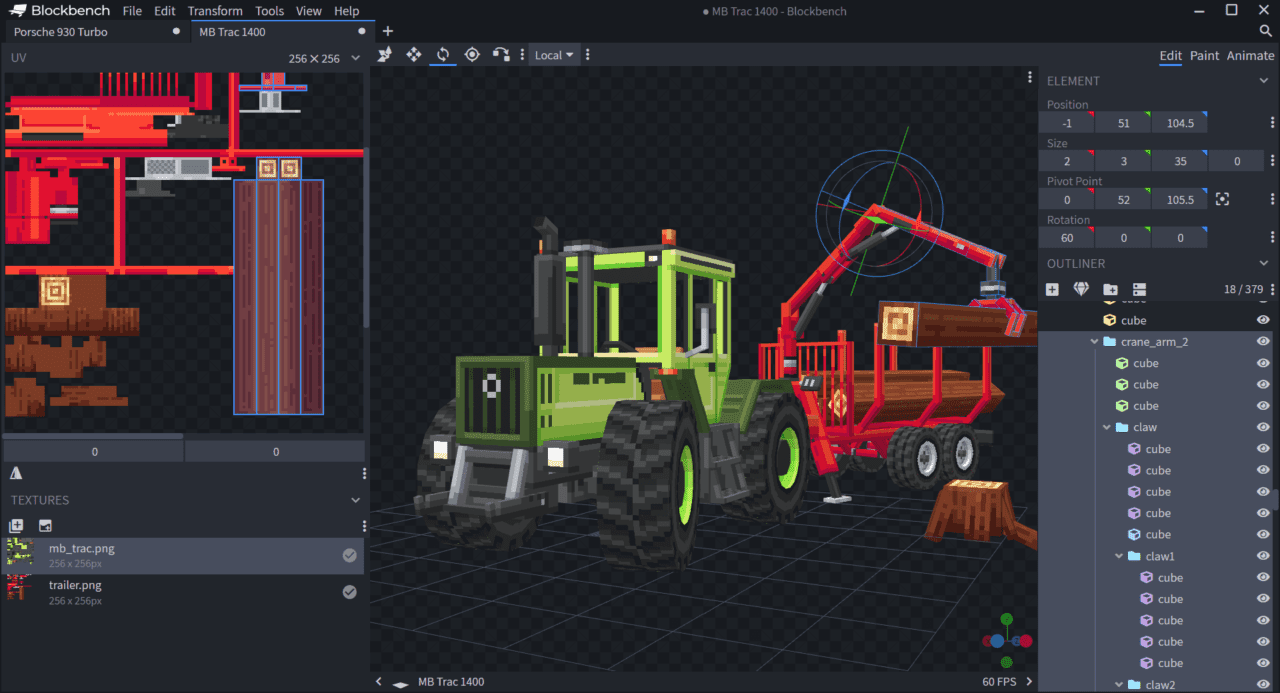 Blockbench – 也适用于 Minecraft 用 Mod 素材制作的专注于低多边形制作的 3D 建模工具！可在 Win＆Mac＆Linux 浏览器上运行！免费＆开源